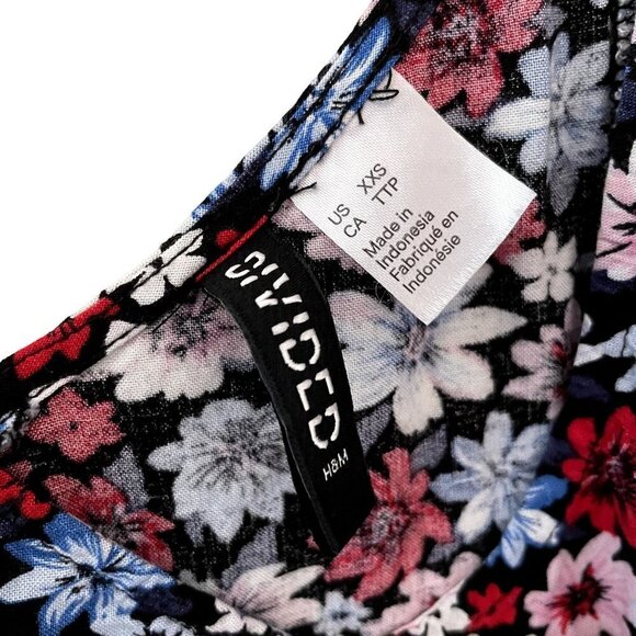 Divided red blue and white floral summer dress spaghetti straps v-neck sundress - Picture 4 of 5